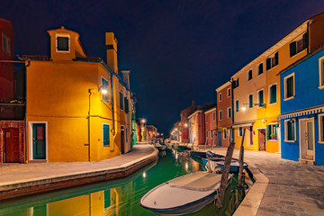 Fototapeta na wymiar The colourful Burano in Italy at night without any people
