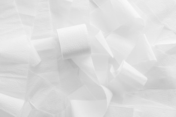 Toilet paper roll on white background top view pattern
