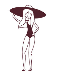 silhouette of woman with swimsuit on white background