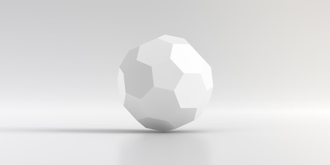 Elegant white background of dodecahedron. Abstract low poly sphere and smooth shadow. 3D Rendering.