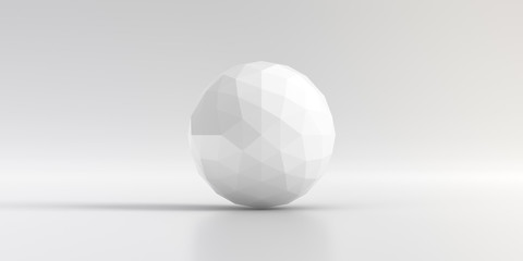 Elegant white background of Icosahedron. Abstract low poly sphere with triangular and smooth shadow. 3D Rendering.