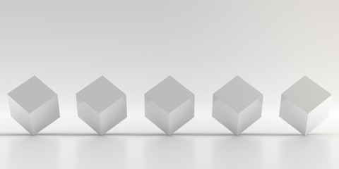 Elegant white background of cube. Abstract low poly and smooth shadow. 3D Rendering.