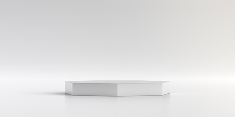 Fototapeta premium Minimal product stand on background. Podium for presentations in white studio. 3D render.