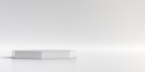 Minimal product stand on background. Podium for presentations in white studio. 3D render.