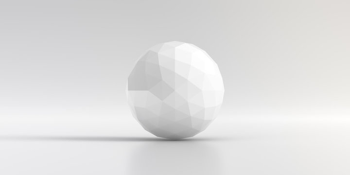 Elegant white background of Icosahedron. Abstract low poly sphere with triangular and smooth shadow. 3D Rendering. © Chanchai