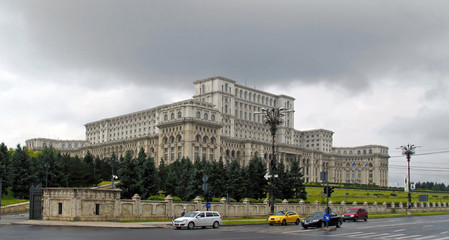 The Palace of the Parliament in a cloudy summer day in Bucharest, Romania
