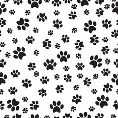 Paw print seamless pattern on a white background. Vector illustration © stas111