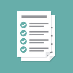 Documents icon. Stack of paper sheets. Confirmed or approved document. Flat illustration isolated on color background