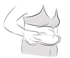 fat woman trying to fasten her pants. weight loss concept. vector illustration.