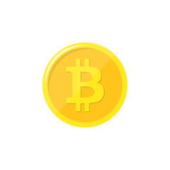Bitcoin. Physical bit coin. Digital currency. Cryptocurrency. Golden coin with bitcoin symbol isolated on white background. Stock vector illustration