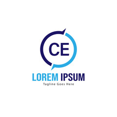 Initial CE logo template with modern frame. Minimalist CE letter logo vector illustration