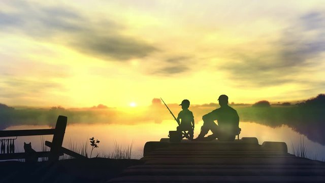 Father with son in the morning fishing