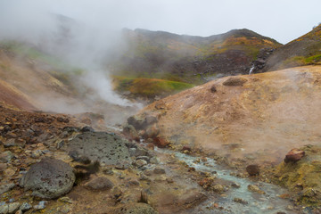 Water vapor over the Valley of Small Geysers. Kamchatka, Russia.