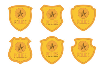 Gold Police Badge set isolated on white background