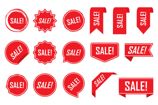 Red labels, red isolated on white background, vector illustration