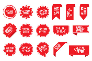 Special offer tag set in red. Vector illustration