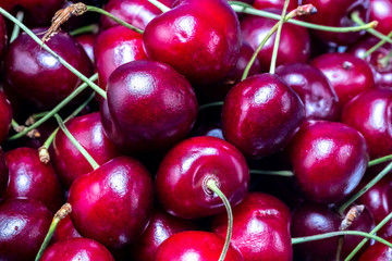 ripe red cherries on a white plate