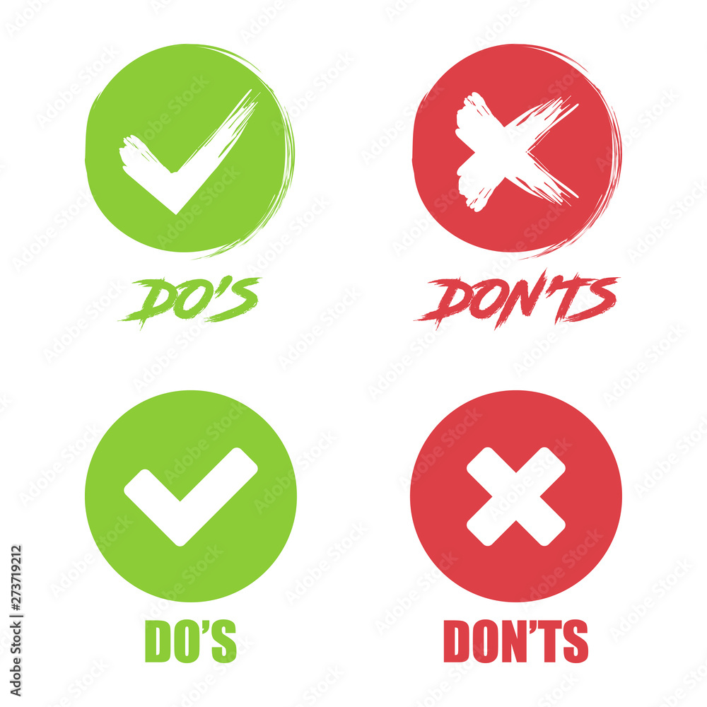 Poster set of do and dont check tick mark and red cross icons