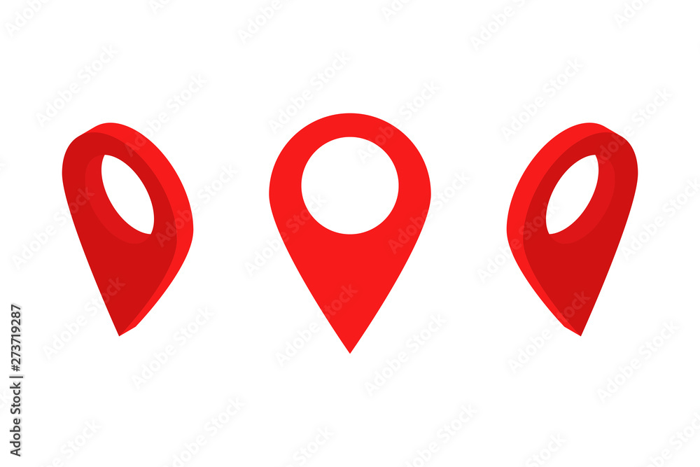 Leinwandbilder Set of red map pointer in isometric style. Vector illustration