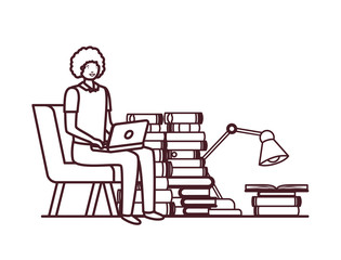 man sitting in the work office with white background