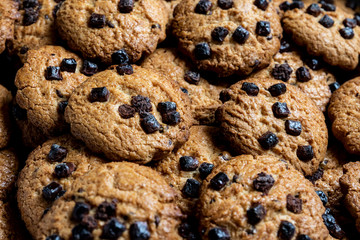 Homemade chocolate cookies filling the frame