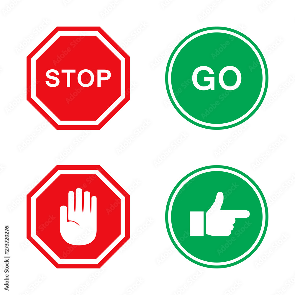 Wall mural Stop and go signs in red and green with hand