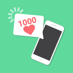 New 1000 like arrived on the smartphone. Notification concept