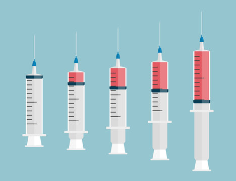 Set of syringe for injection in a flat design