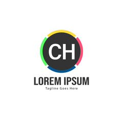 Initial CH logo template with modern frame. Minimalist CH letter logo vector illustration