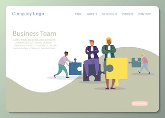Character business team flat puzzle concept design. Business vector template. Flat character design. Isolated vector symbol. Abstract concept graphic element. Teamwork different races people concept