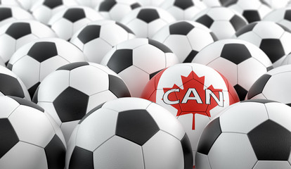 Soccer ball in Canada national colors - 3D Rendering 