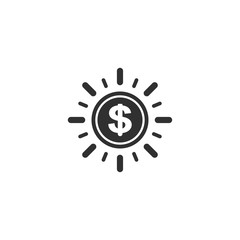 Fototapeta na wymiar Dollar coin with sun ray icon in simple design. Vector illustration