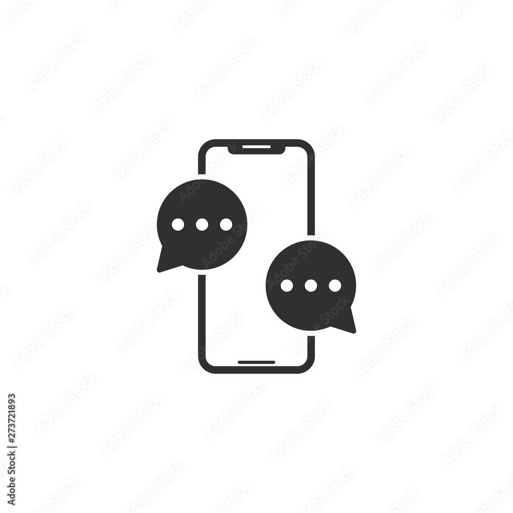 Poster Smartphone with chat icon in simple design. Vector illustration