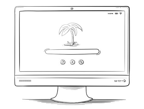 PC Monitor Vector Drawing. 