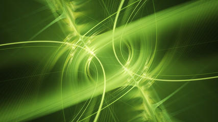 Abstract green background element on black. Fractal graphics 3d Illustration. Three-dimensional composition of glowing lines and motion blur traces. Movement and innovation concept.