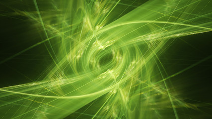 Abstract green background element on black. Fractal graphics 3d Illustration. Three-dimensional composition of glowing lines and motion blur traces. Movement and innovation concept.