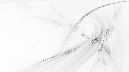 Abstract white background. Fractal graphics 3d Illustration. Three-dimensional composition of glowing lines and motion blur traces. Movement and innovation concept.