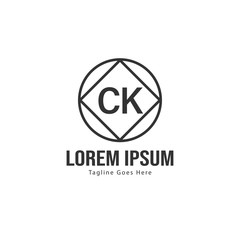 Initial CK logo template with modern frame. Minimalist CK letter logo vector illustration