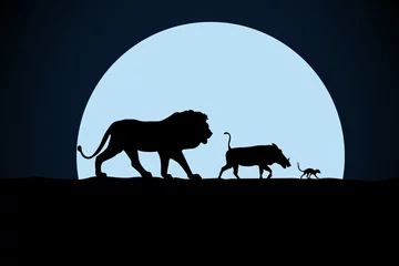Foto op Canvas Lion, warthog and woodchuck silhouette on a moon background © stas111