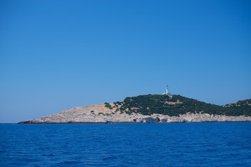 Greece Lefkada Lefkas south lighthouse view from the sea