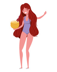 woman with swimsuit and Pineapple Cocktail