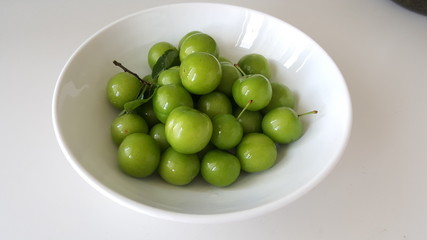 Fresh Green Plum Fruit on Plate