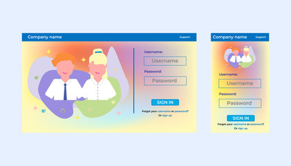 Website template, sign in page, full size and mobile format