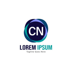 Initial CN logo template with modern frame. Minimalist CN letter logo vector illustration