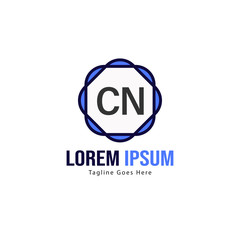 Initial CN logo template with modern frame. Minimalist CN letter logo vector illustration