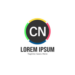Initial CN logo template with modern frame. Minimalist CN letter logo vector illustration
