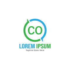 Initial CO logo template with modern frame. Minimalist CO letter logo vector illustration