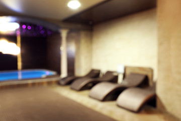 Blurred view of modern spa center hall interior