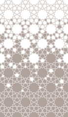 Islamic geometric. Arabesque vector seamless border. Geometric halftone texture with color tile disintegration or breaking 