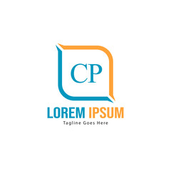 Initial CP logo template with modern frame. Minimalist CP letter logo vector illustration